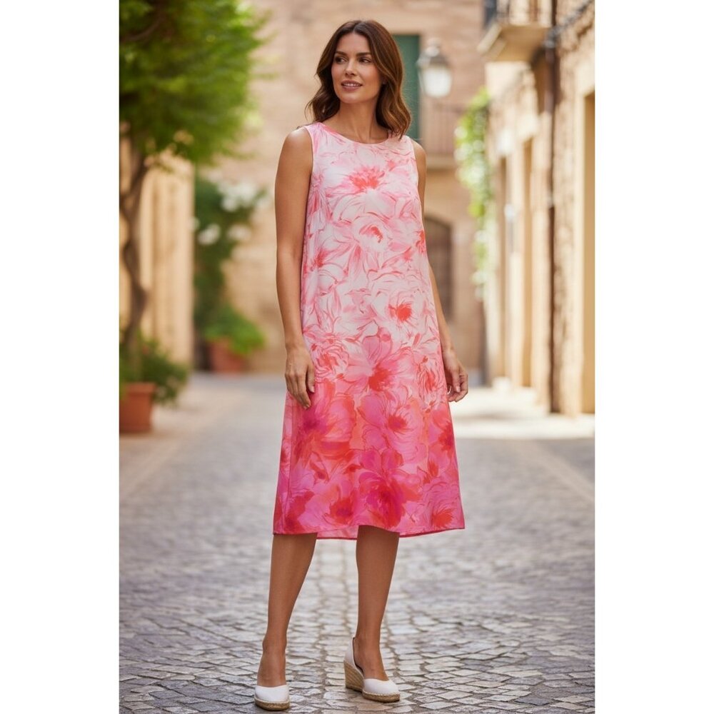 Eliza J Sleeveless Vibrant Pink‎ Purple Floral Knee Length Shift Dress 8 NWT
